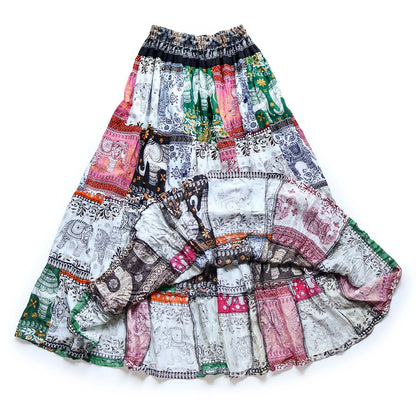 パッチワーク フレアスカート - カラフルタイパンツ柄 1