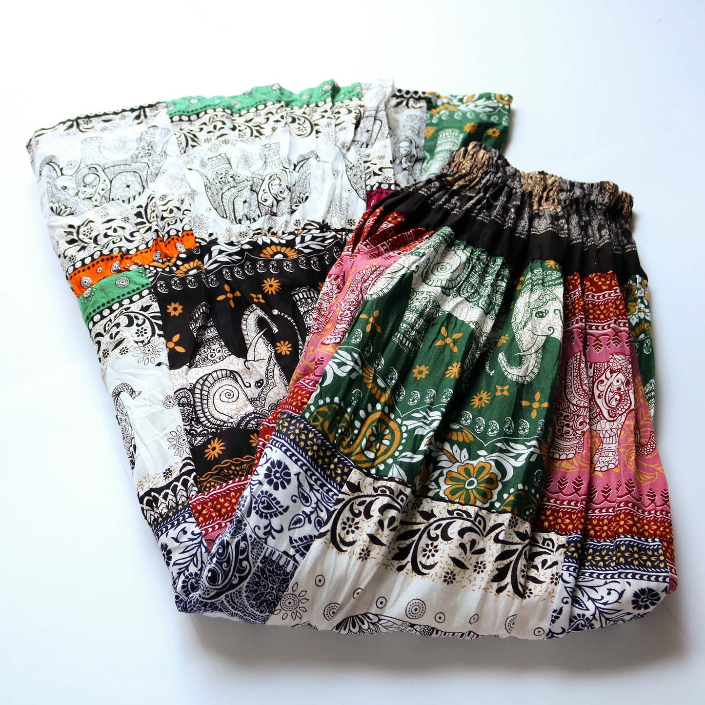 パッチワーク フレアスカート - カラフルタイパンツ柄 1