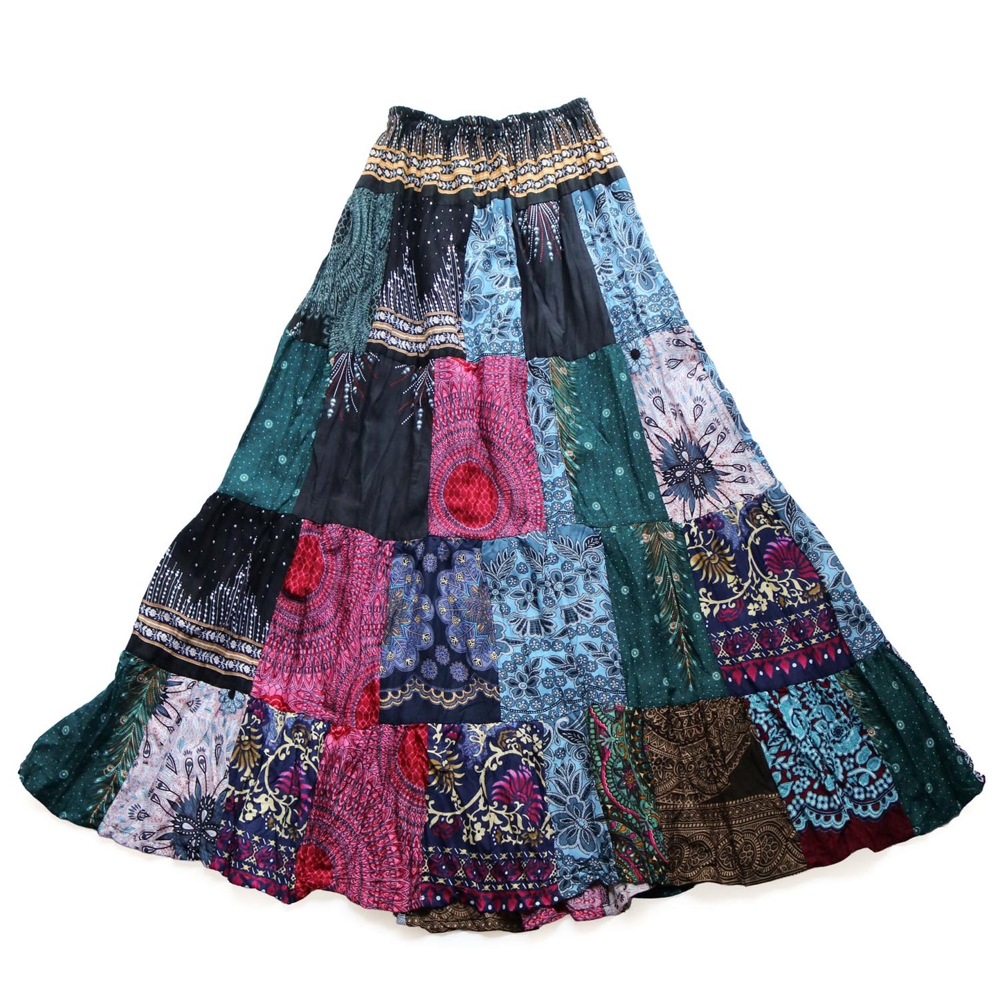 パッチワーク フレアスカート - ピーコック柄