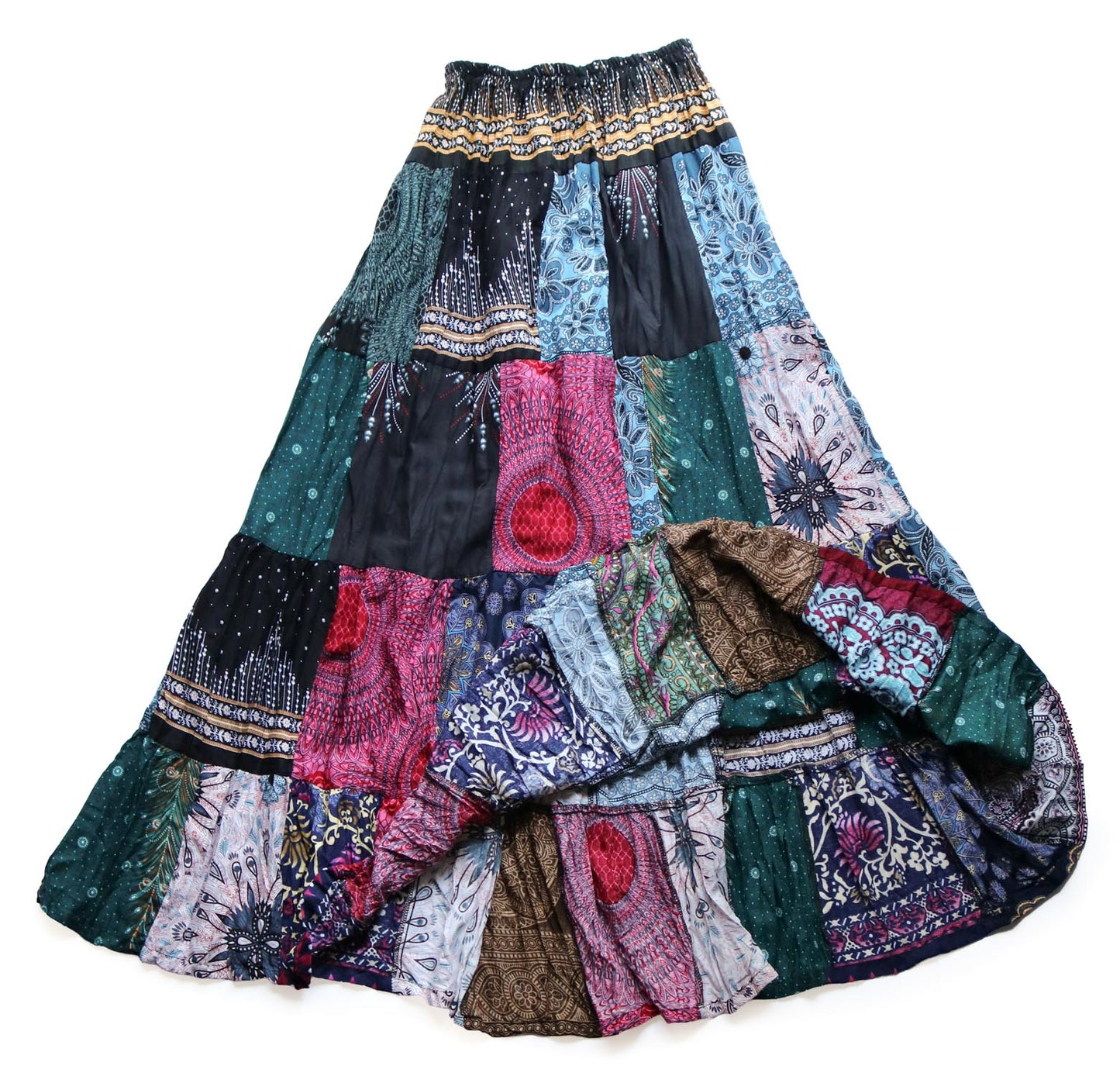 パッチワーク フレアスカート - ピーコック柄