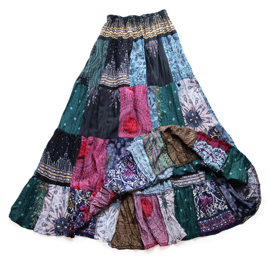 パッチワーク フレアスカート - ピーコック柄