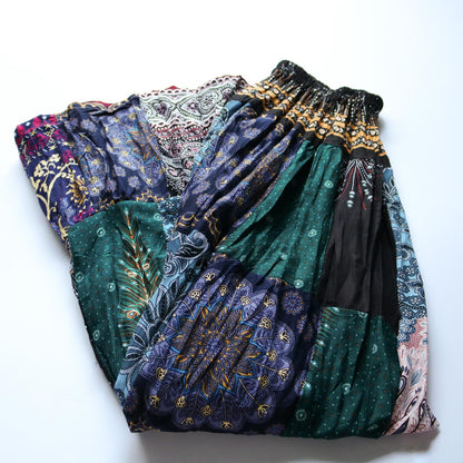 パッチワーク フレアスカート - ピーコック柄