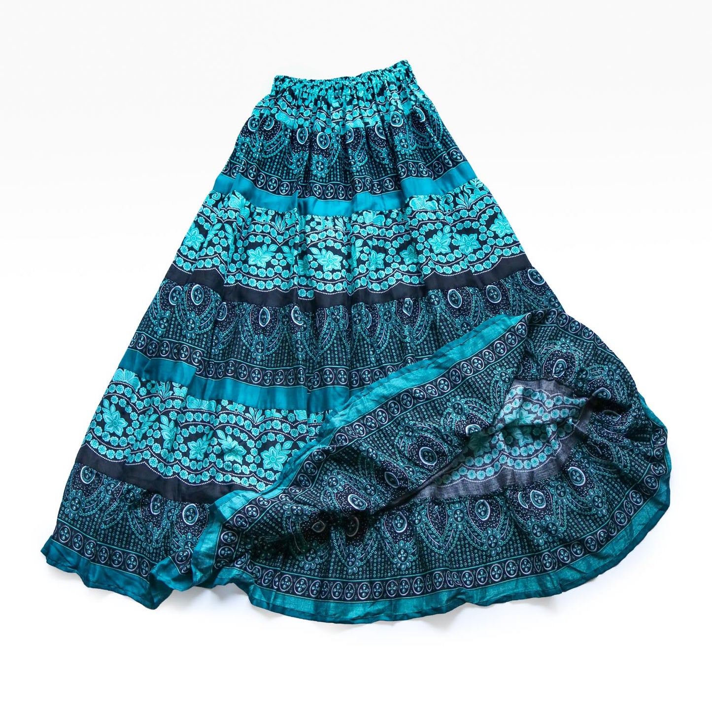 エスニック ティアードフレアスカート - エメラルド