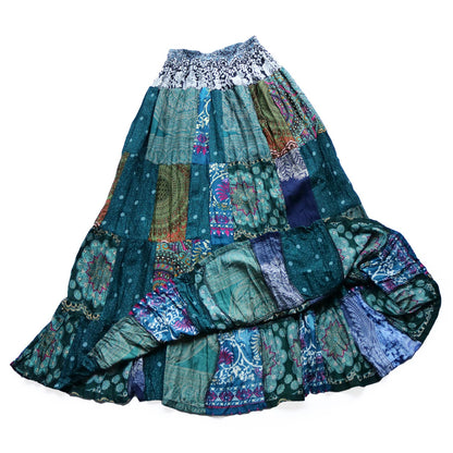 パッチワーク フレアスカート - エスニックグリーン