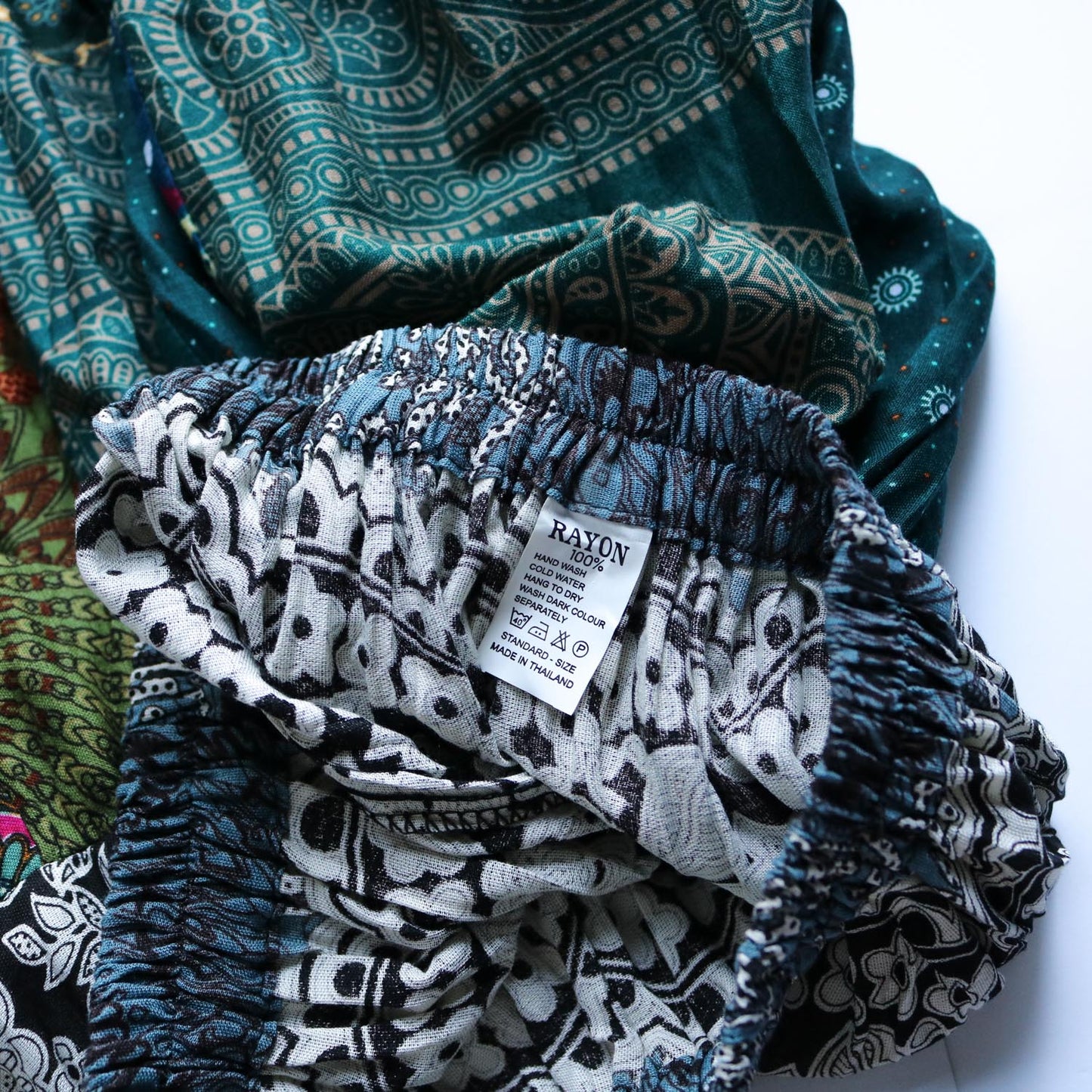 パッチワーク フレアスカート - エスニックグリーン