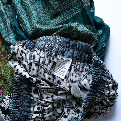 パッチワーク フレアスカート - エスニックグリーン