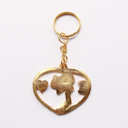 地図入りハート ゴールド キーホルダー