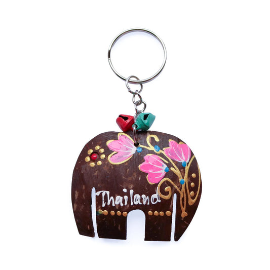 ココナッツシェル 象のハンドペイントキーホルダー