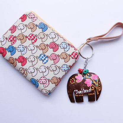 ココナッツシェル 象のハンドペイントキーホルダー