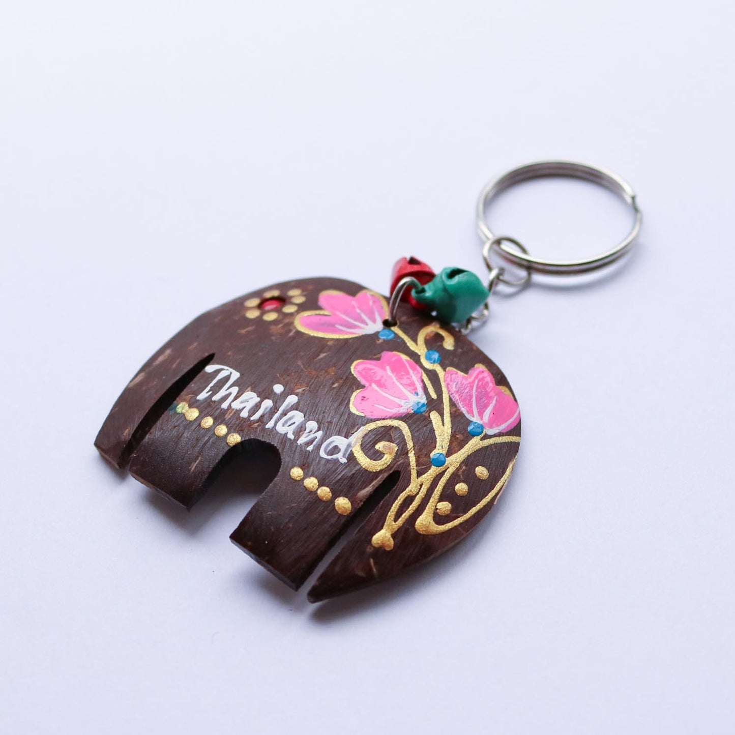 ココナッツシェル 象のハンドペイントキーホルダー