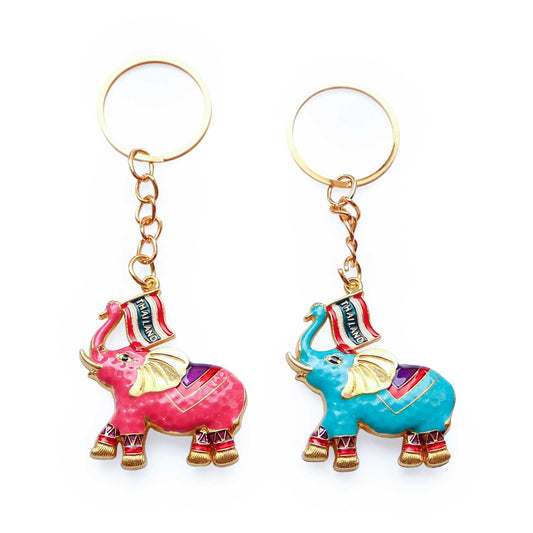 運気を上げる上向き鼻の象メタルキーホルダー - フラッグ