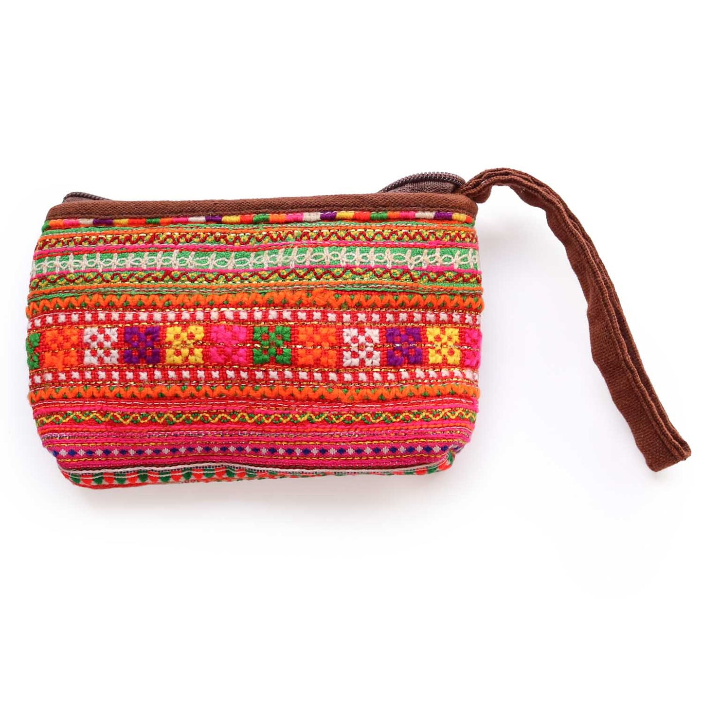 モン族 手刺繍ラウンド ミニポーチ ストラップ付