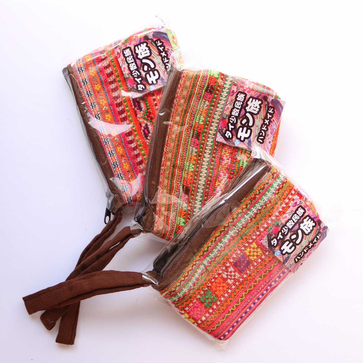 モン族 手刺繍ラウンド ミニポーチ ストラップ付