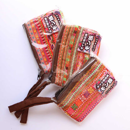 モン族 手刺繍ラウンド ミニポーチ ストラップ付