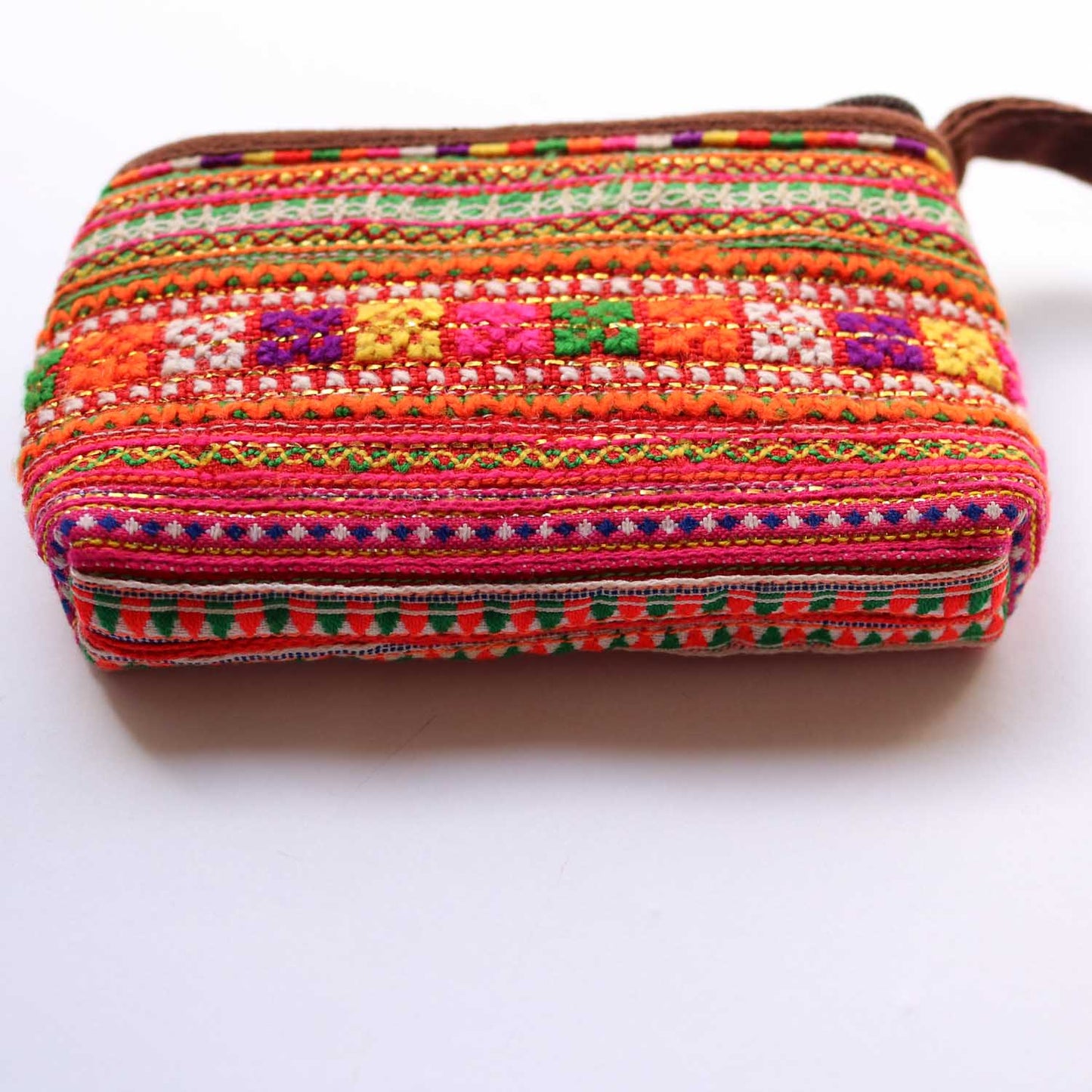 モン族 手刺繍ラウンド ミニポーチ ストラップ付