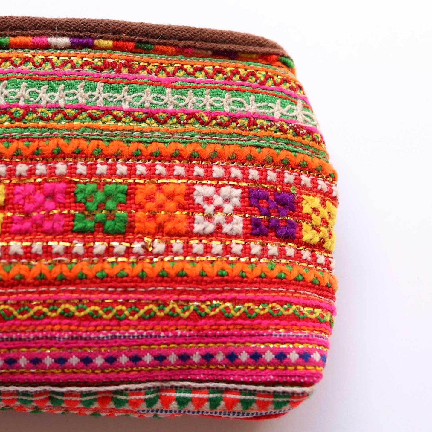 モン族 手刺繍ラウンド ミニポーチ ストラップ付