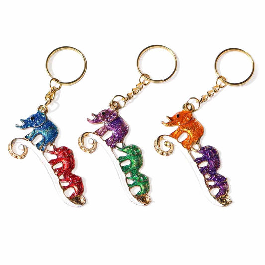 親子ゾウのお散歩メタルキーホルダー ラメカラー