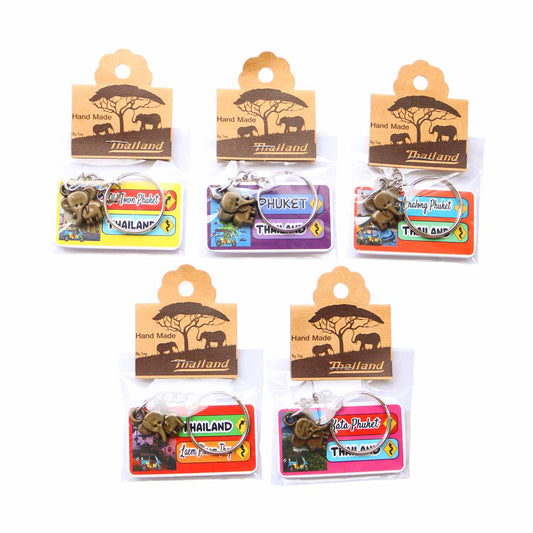 象チャーム付き プーケットのご当地パネルキーホルダー