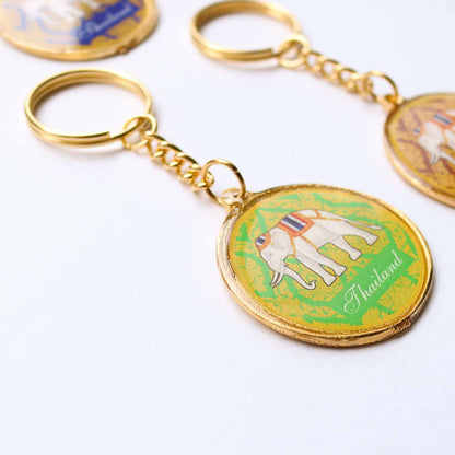 幸運の象モチーフ メダル風メタルキーホルダー