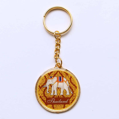 幸運の象モチーフ メダル風メタルキーホルダー