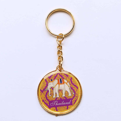 幸運の象モチーフ メダル風メタルキーホルダー
