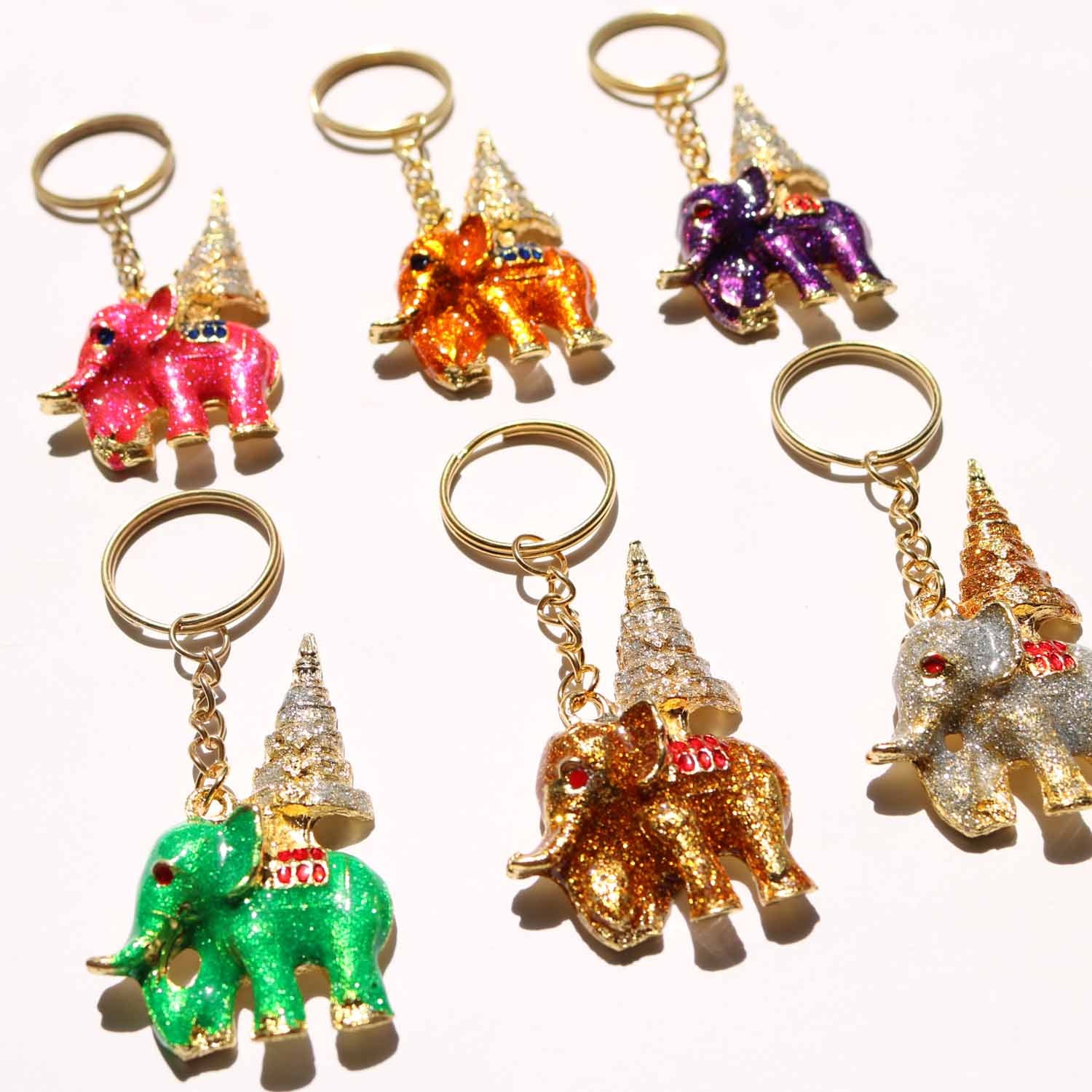 タイ象 キーホルダー グリッター キラキラ ラメ仕上げ【全6色】寺院