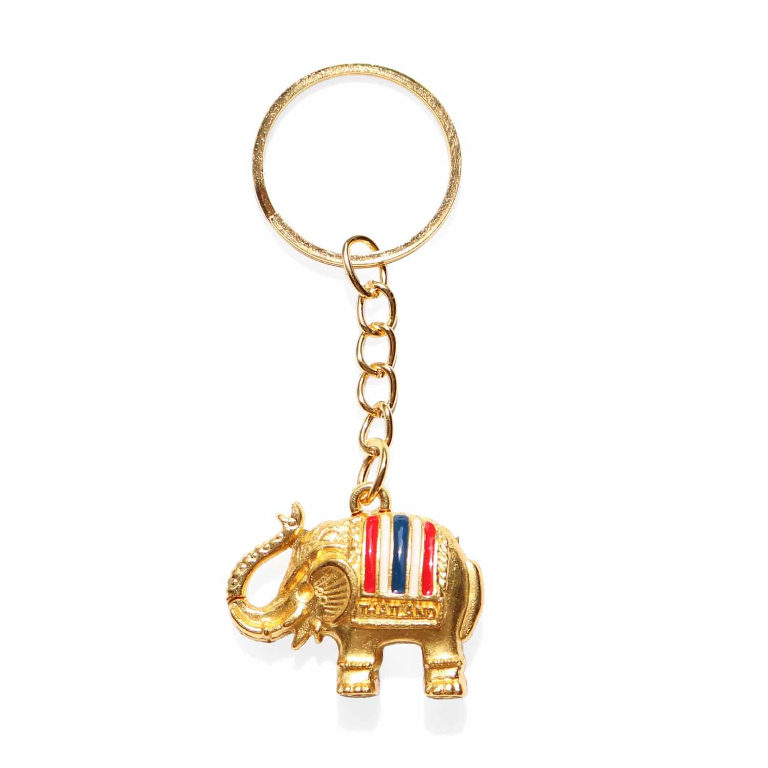 タイの象キーホルダー ゴールド×タイ国旗カラー THAILAND刻印 タイ製