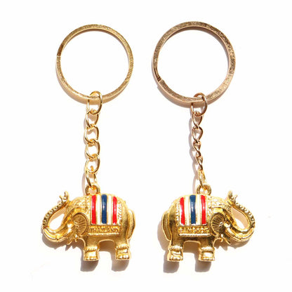 タイの象キーホルダー ゴールド×タイ国旗カラー