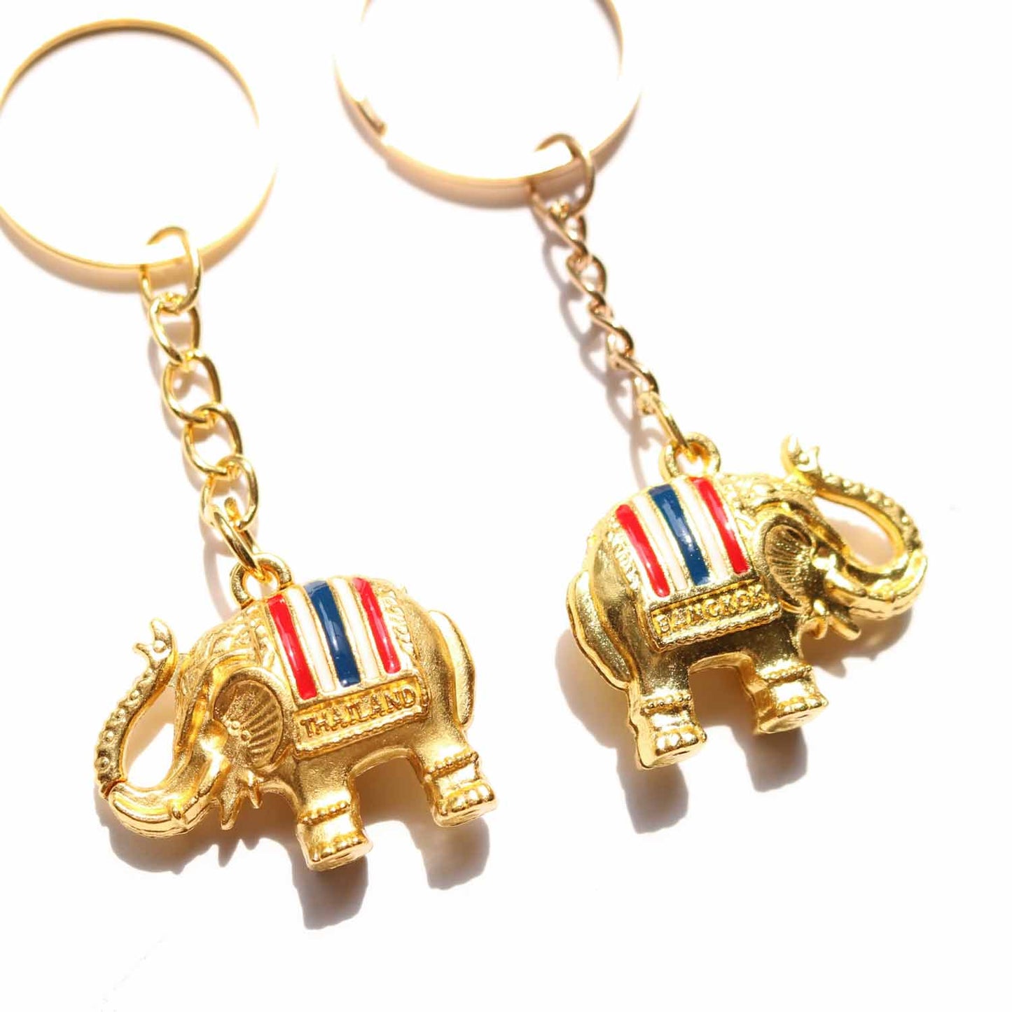 タイの象キーホルダー ゴールド×タイ国旗カラー