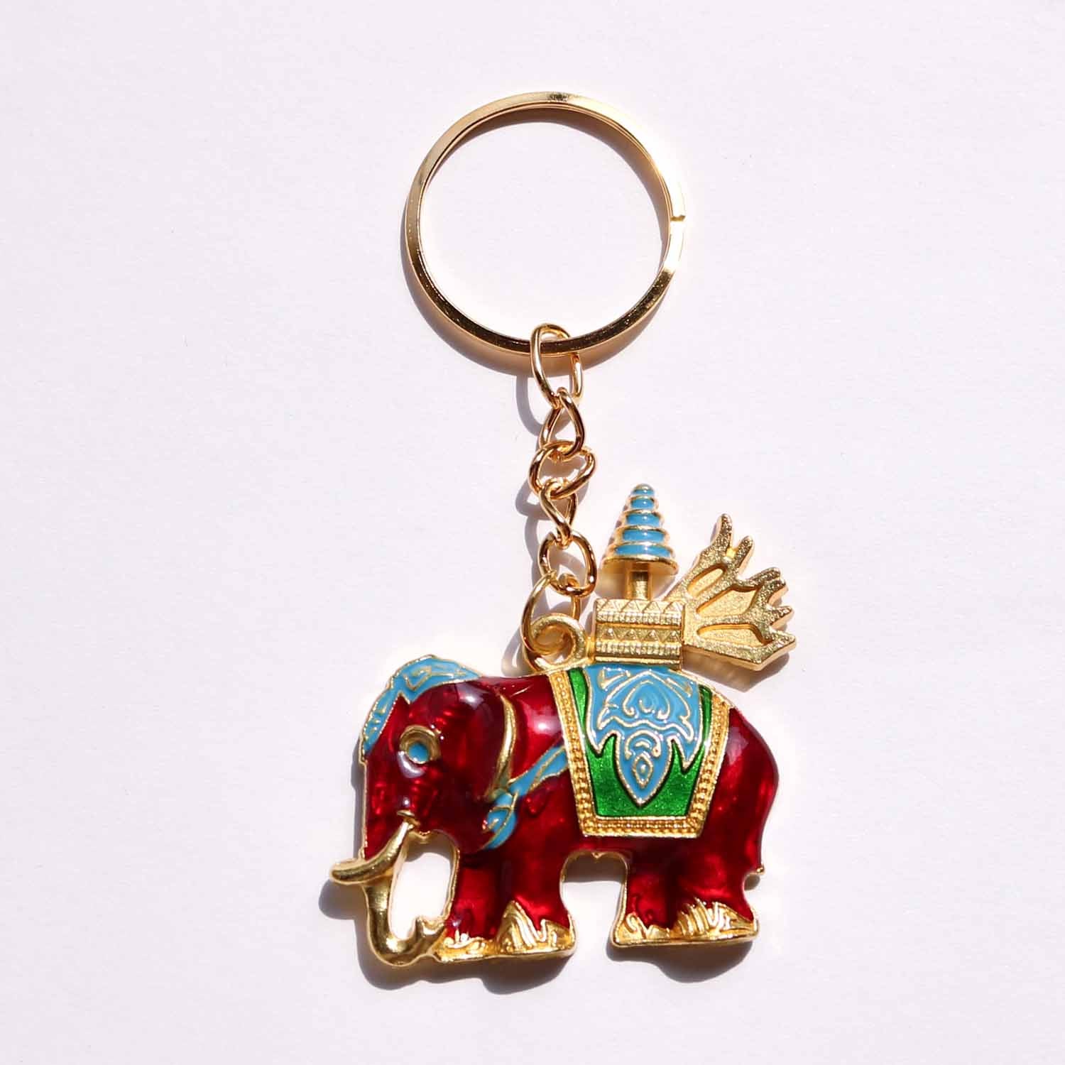タイの象キーホルダー エナメル光沢【全5色】寺院装飾チャーム付き