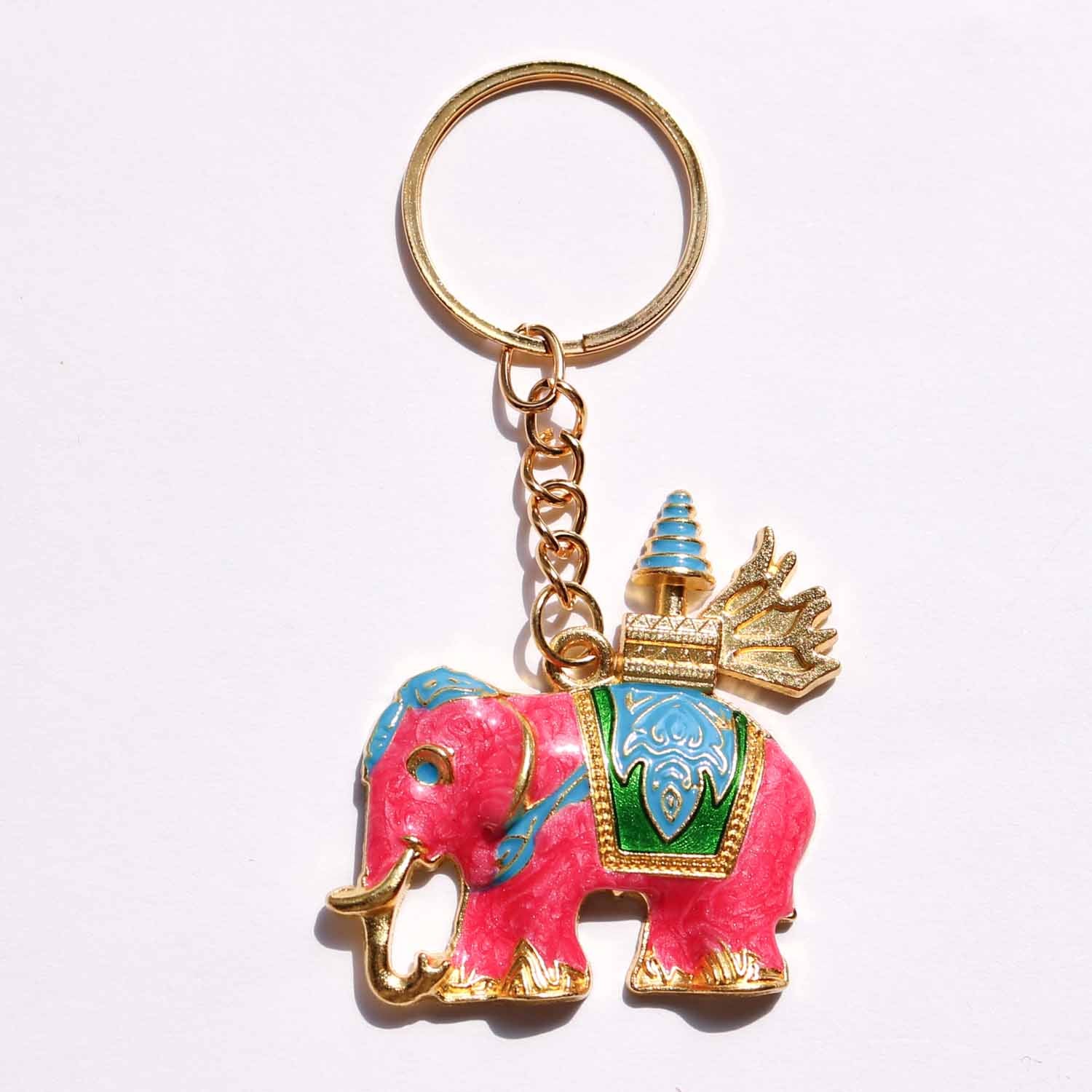 タイの象キーホルダー エナメル光沢【全5色】寺院装飾チャーム付き