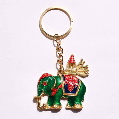 タイの象キーホルダー 寺院装飾チャーム付 エナメルカラー