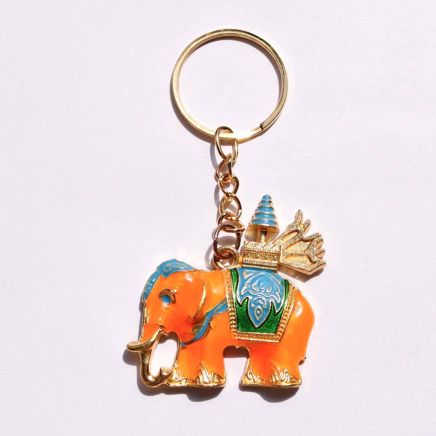 タイの象キーホルダー エナメル光沢【全5色】寺院装飾チャーム付き