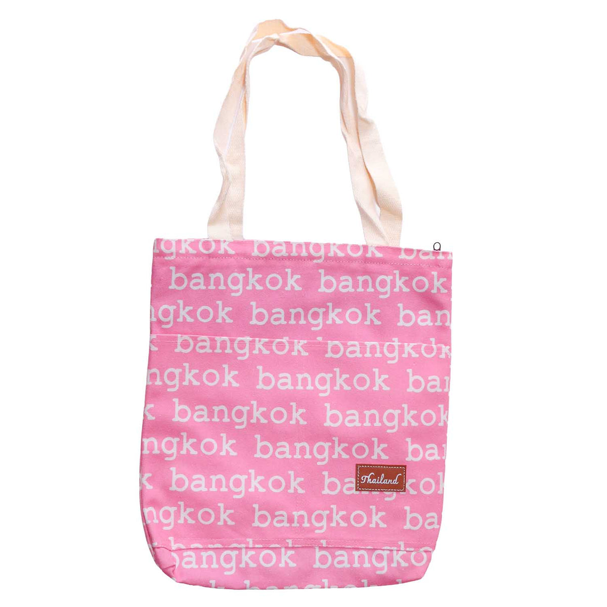 Bangkok柄 キャンバス トートバッグ ピンク ファスナー付き